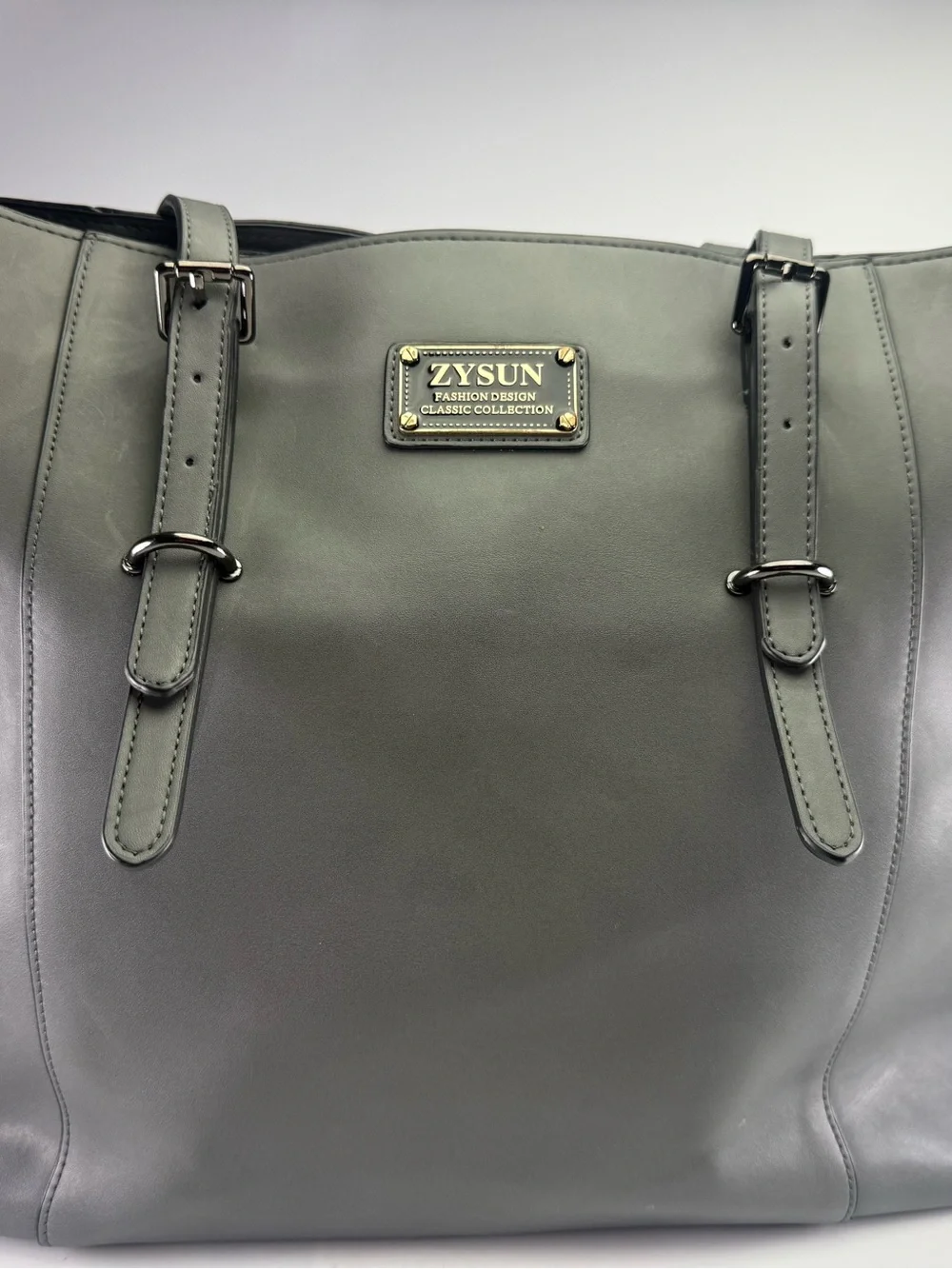 Title: ZYSUN Gray Large Travel Tote Bag Shoulder Carryall Zip Top 18x13